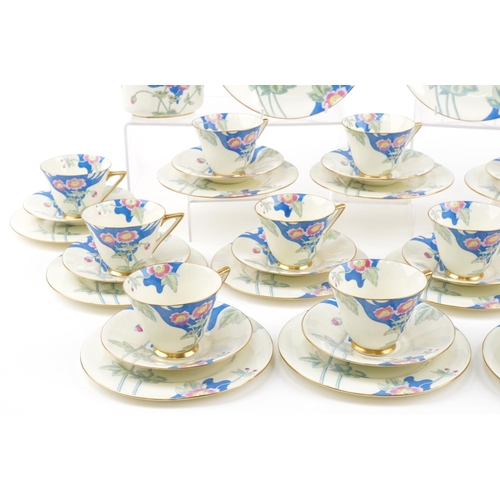 31 - Art Deco Royal Doulton Valleta porcelain tea set decorated with flowers