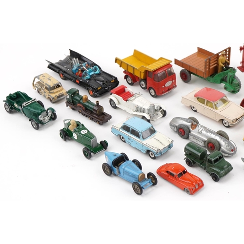 569 - Vintage Dinky diecast toys including a van, racing cars, Batman car and tractor