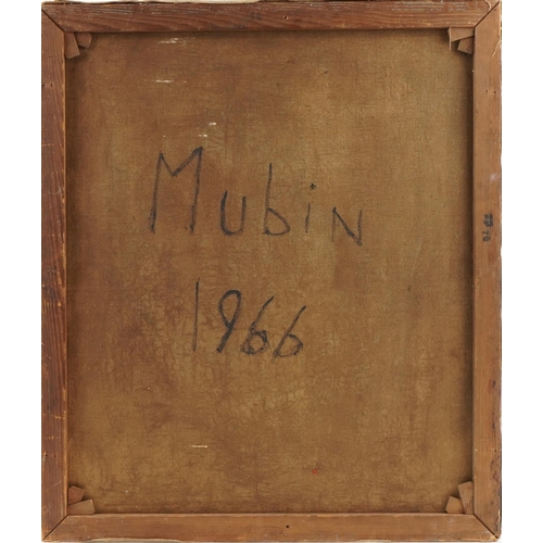 51 - Attributed to Mubin Orhon - Abstract Turkish school oil on canvas, inscribed to back, unframed, 76cm... 