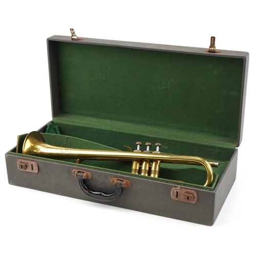 489 - Kansas, brass trumpet with protective carry case numbered 11281