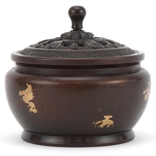 289 - Chinese gold splashed bronze censer with cover, 10cm in diameter