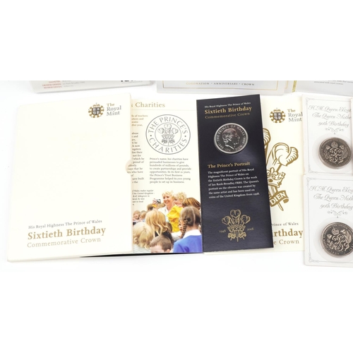 1282 - Sixteen commemorative British five pound coins, some in folders and booklets