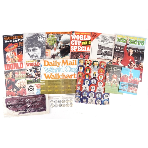 1452 - Football interest World Cup 1970 memorabilia including magazines, wall chart and tokens