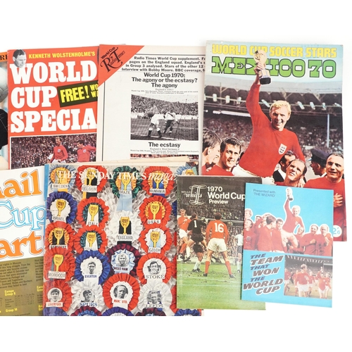 1452 - Football interest World Cup 1970 memorabilia including magazines, wall chart and tokens