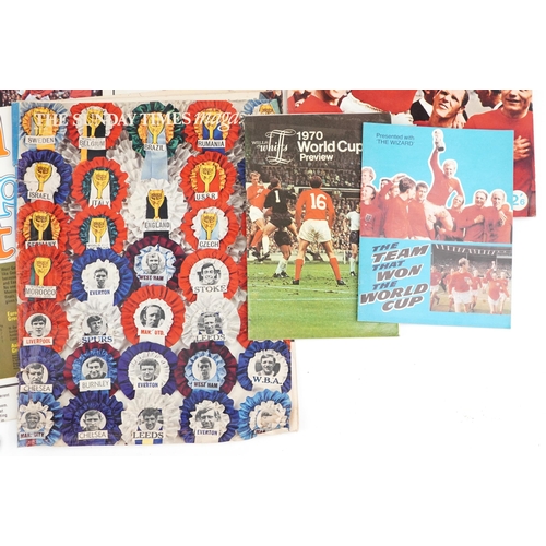 1452 - Football interest World Cup 1970 memorabilia including magazines, wall chart and tokens