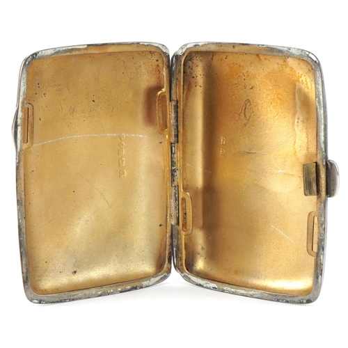 2441 - Rectangular silver cigarette case and an engine turned silver vesta, the largest 8.5cm wide, total 8... 