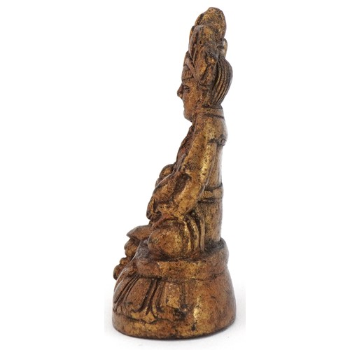 178 - Chinese gilt bronze scroll weight in the form of a seated Buddha, 6.5cm high