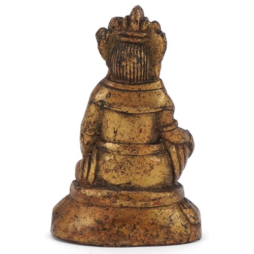 178 - Chinese gilt bronze scroll weight in the form of a seated Buddha, 6.5cm high