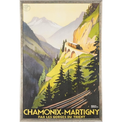 1488 - French railway poster, Chamonix-Martigny, framed and glazed, 90cm x 60cm