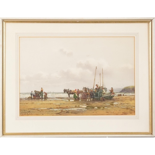 105 - G Hamilton Constantine 1878-1967 - On the Moray Firth, fishermen on the beach, watercolour, mounted,... 