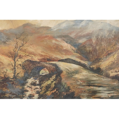 1088 - D Lindsay Glegg 1942 - Bridge in rain, oil on canvas, contemporary mounted and framed, 75cm x 60cm