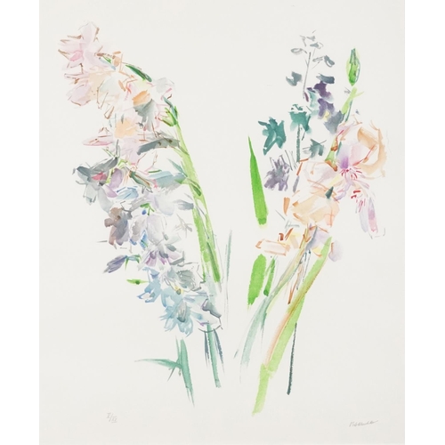 1112 - Oskar Kokoschka - Lilien and Littersporn flowers, pencil signed print, contemporary mounted and fram... 