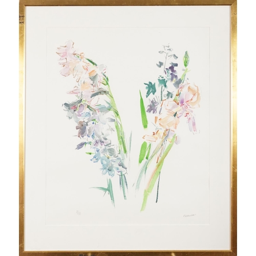 1112 - Oskar Kokoschka - Lilien and Littersporn flowers, pencil signed print, contemporary mounted and fram... 