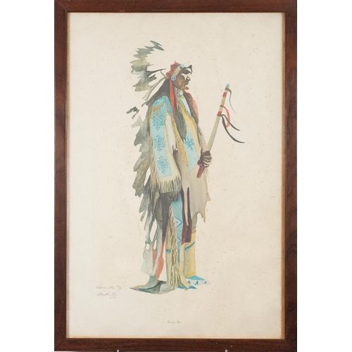 265 - Corniotte? - Standing Bear Native American Indian Chief, limited edition print, pencil signed Cornio... 