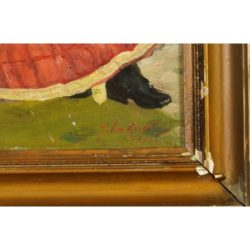 53 - Male and female in an interior, oil on board, bearing an indistinct signature, gilt framed, 33.5cm x... 