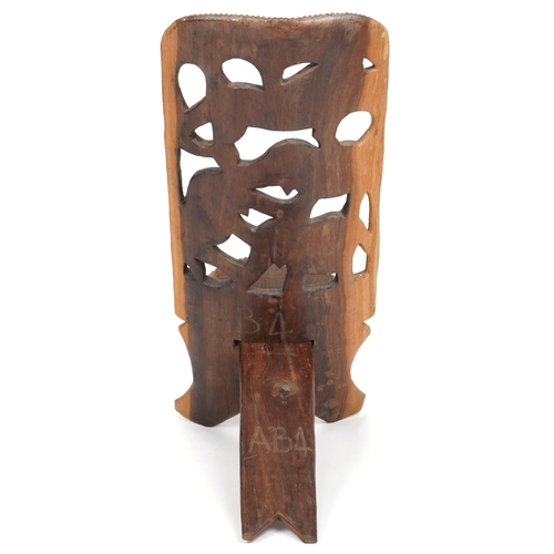 1019 - African folding occasional chair carved with elephants, 92cm high