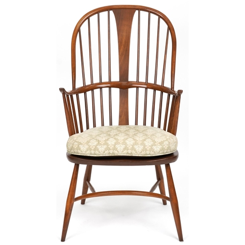 1001 - Ercol elm stick back armchair with crinoline stretcher, 107cm high