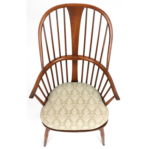 1001 - Ercol elm stick back armchair with crinoline stretcher, 107cm high