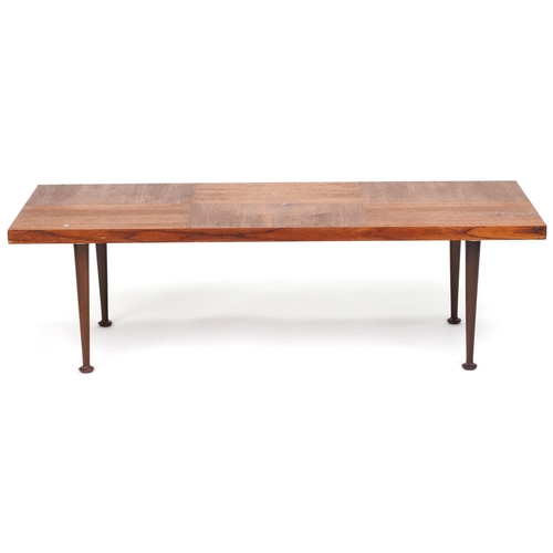 1012 - Meredew, mid century teak coffee table, 35cm H x 117cm W x 46cm D