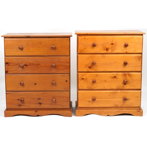 1011 - Near pair of pine four drawer chests, each 91cm H x 76cm W x 40cm D