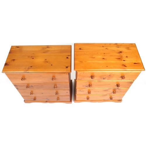 1011 - Near pair of pine four drawer chests, each 91cm H x 76cm W x 40cm D