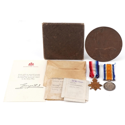 1491 - Military interest World War I medals for W.E.H.HONEYARD. S.P.O.R.N. along with death plaque and pape... 