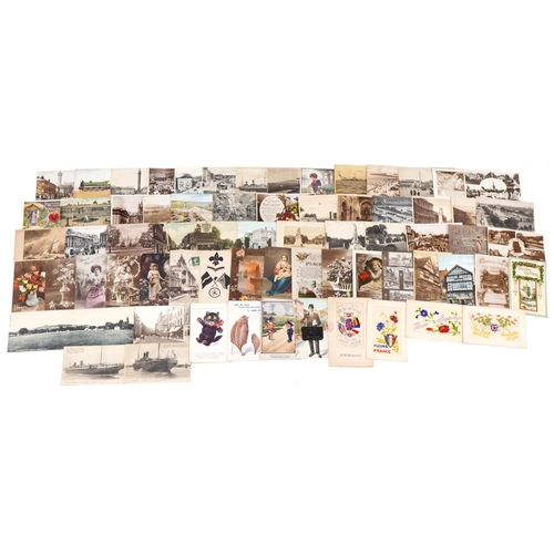 1309 - Postcards including military interest World War I silk cards, novelty Gillingham greetings card, pho... 