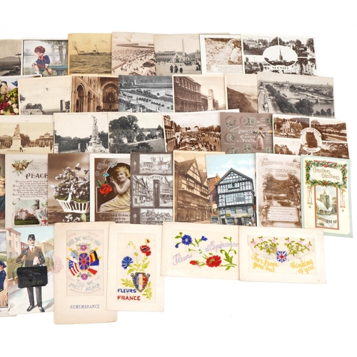 1309 - Postcards including military interest World War I silk cards, novelty Gillingham greetings card, pho... 