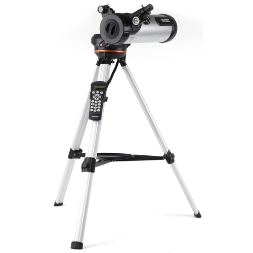 472 - Celestron 114LCM computerised telescope on tripod stand with box