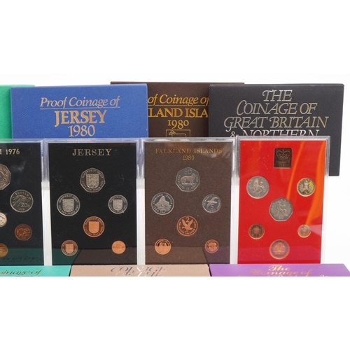 1278 - Twelve world coin sets with boxes including the first coinage sets of Republic of Botswana 1976, Gam... 