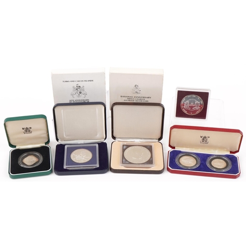 1279 - Silver coins with cases, some proof, including 1978 Commonwealth of the Bahamas ten dollar proof coi... 