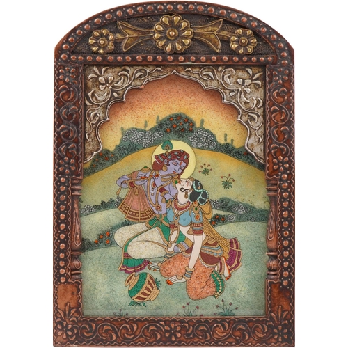 224 - Two Mughal style picture of lovers including one semi precious stone micro mosaic example, the large... 