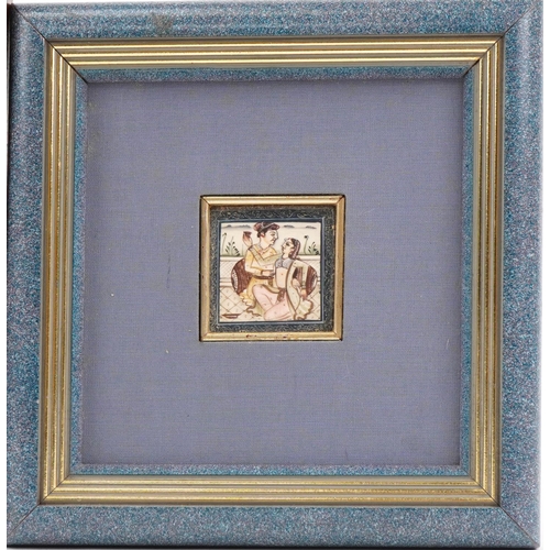 224 - Two Mughal style picture of lovers including one semi precious stone micro mosaic example, the large... 