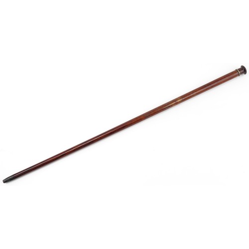 247 - Rosewood walking stick with fine brass inlay, 89cm in length