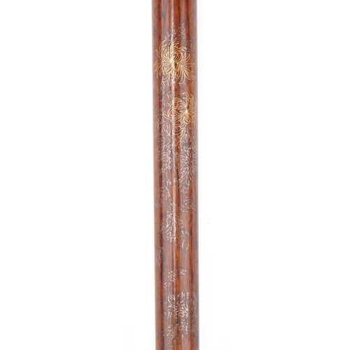 247 - Rosewood walking stick with fine brass inlay, 89cm in length