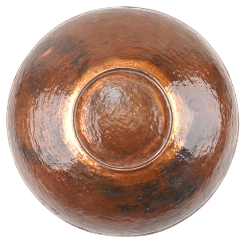 409 - Large Sam Fanaroff beaten copper shallow bowl, impressed SF 1979, 46cm in diameter