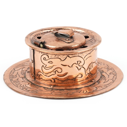 345 - Newlyn Arts & Crafts inkwell, 15cm in diameter