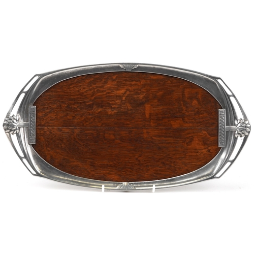 482 - WMF stylized silver plated and oak tray, impressed number 165 mark to the reverse, 42cm in diameter