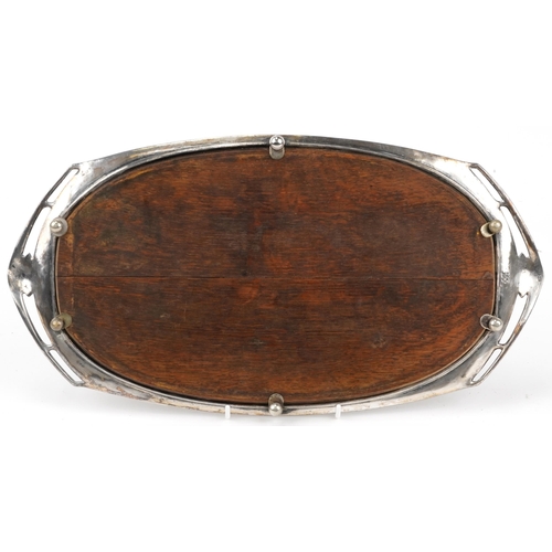 482 - WMF stylized silver plated and oak tray, impressed number 165 mark to the reverse, 42cm in diameter