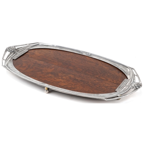 482 - WMF stylized silver plated and oak tray, impressed number 165 mark to the reverse, 42cm in diameter