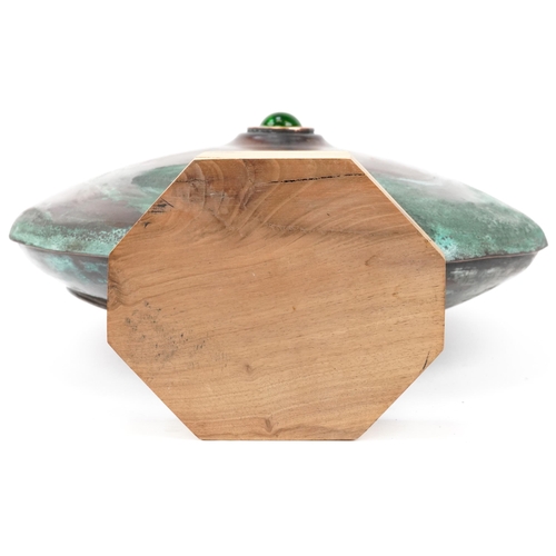 403 - Sam Fanaroff 2013 stylized sculpture inset with blue and green cabochons, mounted on a wooden base, ... 