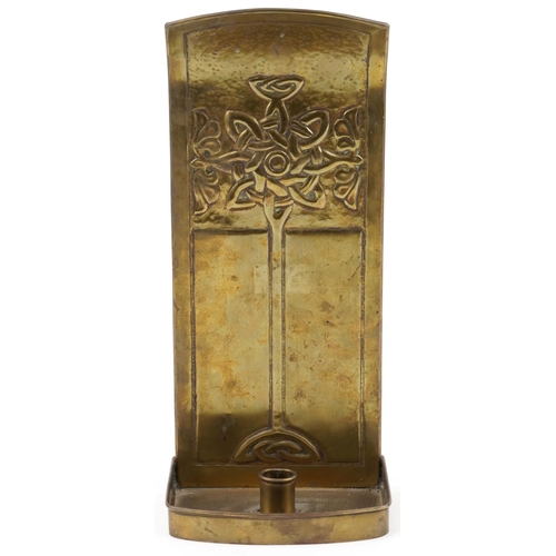 75 - Alexander Ritchie Iona Celtic Arts & Crafts brass  candle sconce, 38cm high