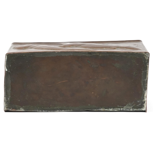 344 - Newlyn Arts & Crafts copper wall pocket decorated with fish, 25cm H x 23cm W x 10cm D