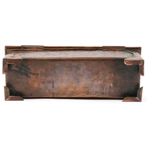 106 - Arts & Crafts Liberty style copper casket inset with Ruskin cabochons, decorated with vines and grap... 