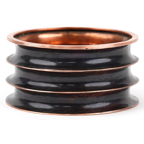 408 - Sam Fanaroff stylized copper ring turned bowl, impressed SF 2014, 14cm in diameter