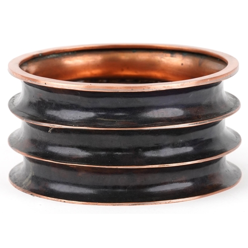 408 - Sam Fanaroff stylized copper ring turned bowl, impressed SF 2014, 14cm in diameter