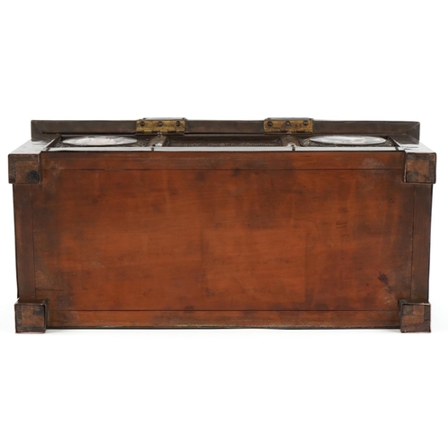 2 - Arts & Crafts Gothic wooden and copper casket with enamelled roundels and script 'I will bless the L... 