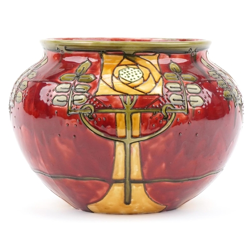 189 - Minton's Secessionist jardinière with red and yellow stylized decoration, numbered 3 and impressed m... 