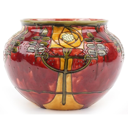 189 - Minton's Secessionist jardinière with red and yellow stylized decoration, numbered 3 and impressed m... 