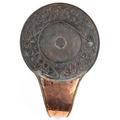 127 - Arts & Crafts copper wall light in manner of Liberty's decorated with foliage and inset with a Ruski... 